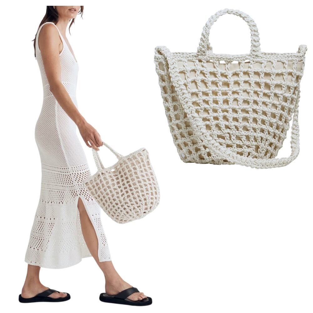 Madewell Women's 'The Crocheted Shoulder Bag' Cross-Body, Knit, White, One-Size